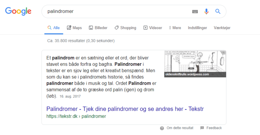 Rank zero er et søgeresultat, der bliver vist før den normale førsteplads med fremhævet indhold fra eksempelvis teksten i din artikel