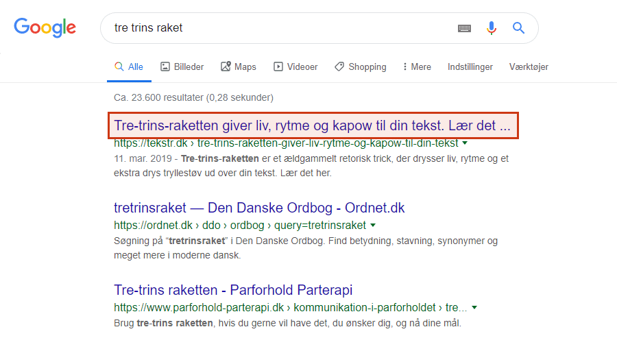 Title tag er den overskrift, dit indhold oftest får, når det bliver vist i søgemaskinerne