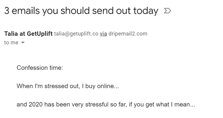 Talia Wolf starter sin email med et godt hook - confession time.