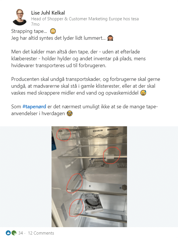 Lise Juhl Kelkal skriver motiverende om og sjovt om tape på LinkedIn