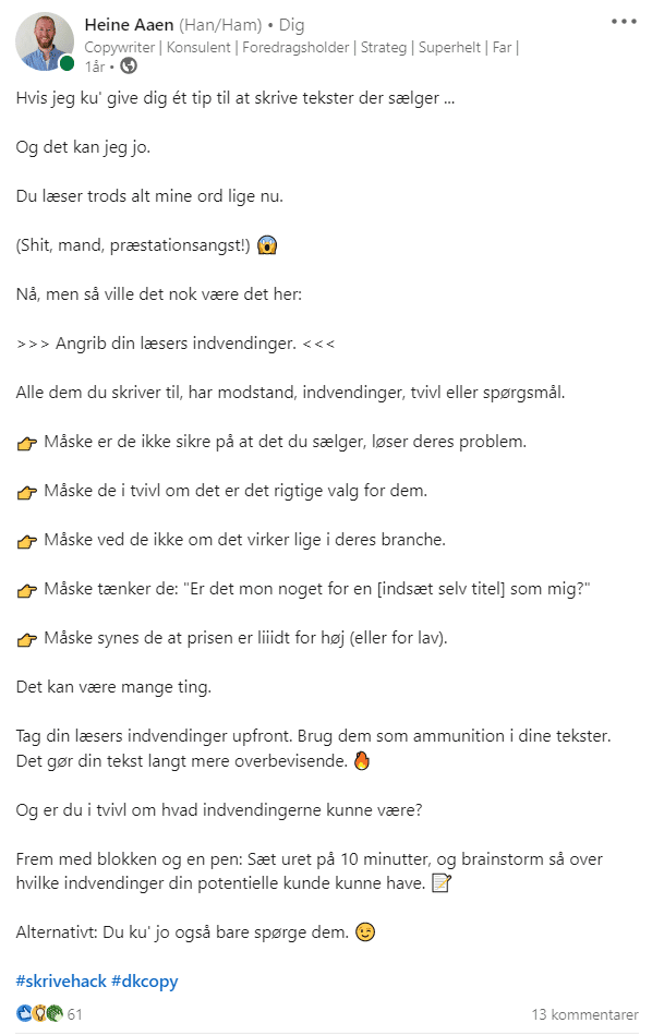 Et LinkedIn-opslag fra 2022