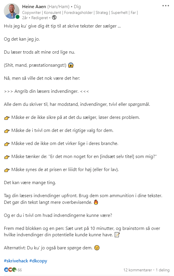 Et LinkedIn-opslag fra 2021