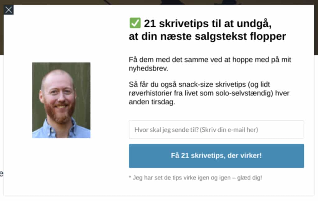Pop-up med listeoverskrift